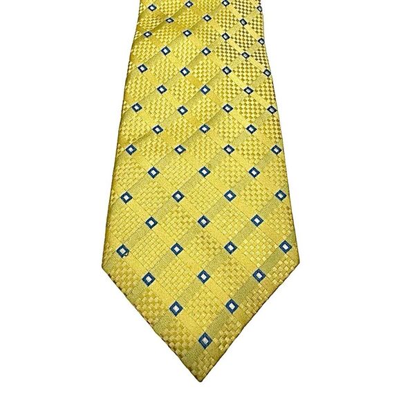 Donald J. Trump Mens Yellow Blue Silk Necktie SIGNATURE COLLECTION 3.5” X 60” - Picture 5 of 7